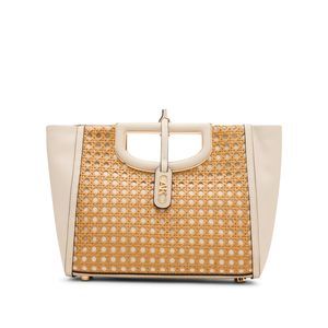 Caning Cut-Out Metal Satchel With Convertible Strap, Parchment >:(